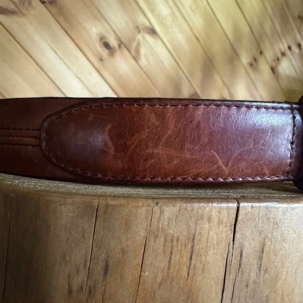 Cole Haan brown rustic stitch leather belt Size 34 Crafted in England